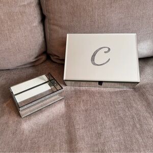 Initial C Mirror Jewelry Box with Matching Tray